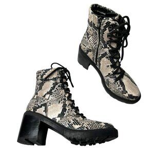 Marc Fisher Laboni Snake Print Lace-Up With Side Zip Combat Boots Womens 7.5